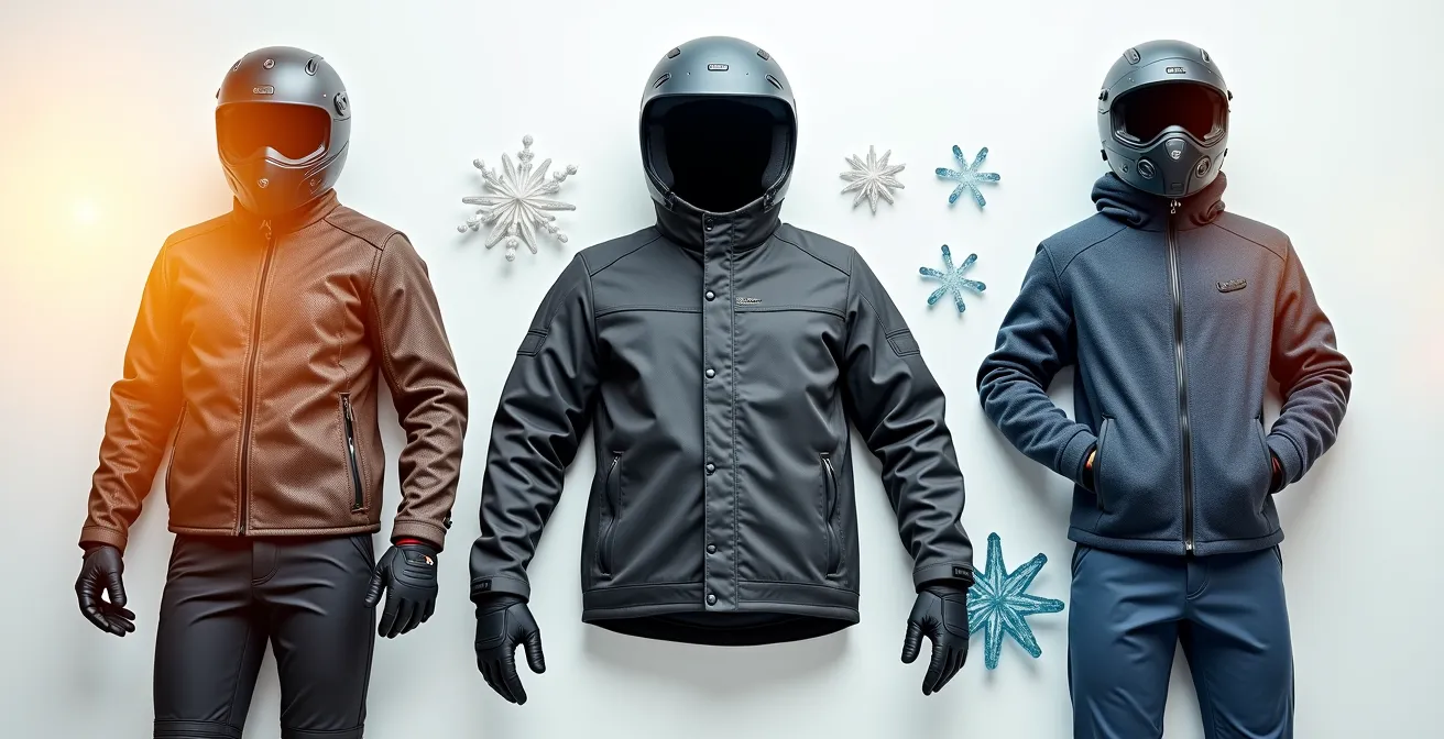 Drei spezialisierte Motorradausrüstungen für verschiedene Jahreszeiten