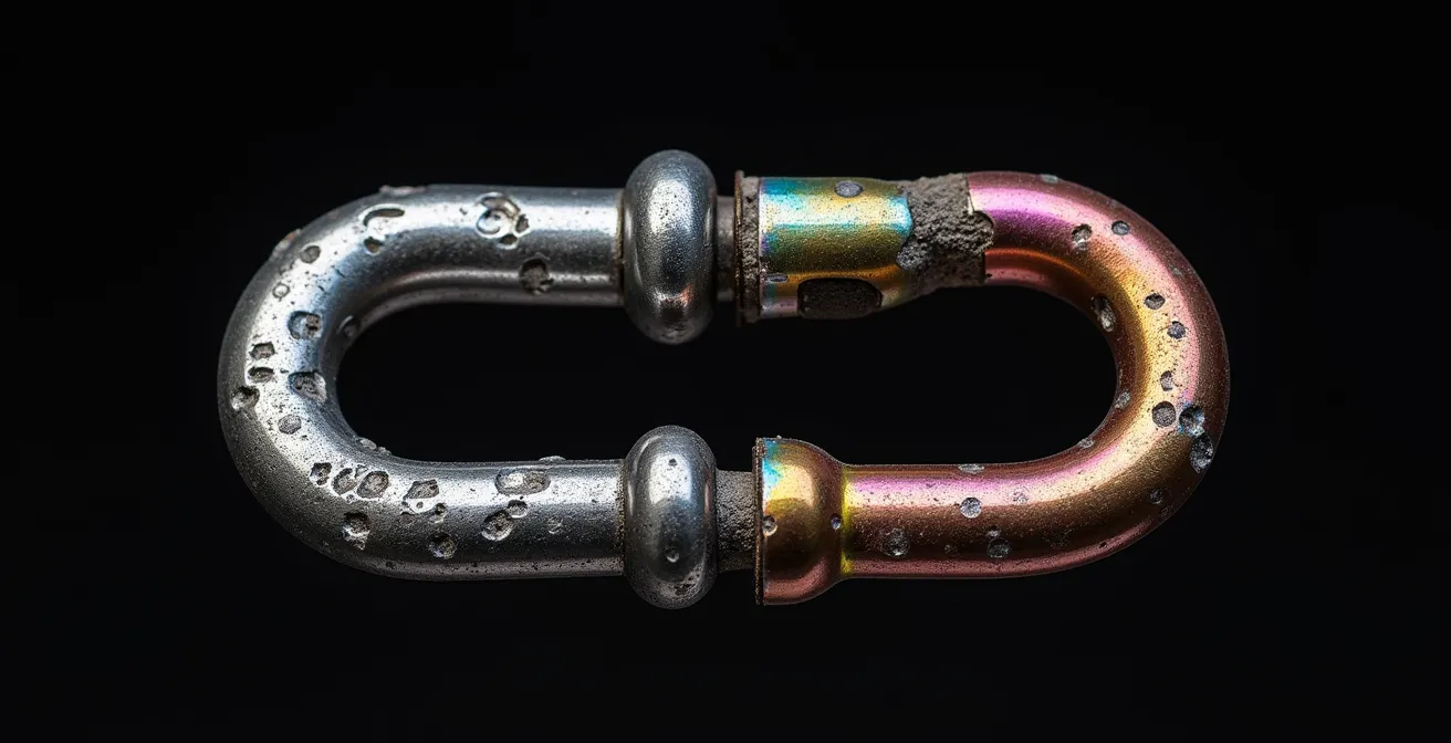 Makroaufnahme zeigt Unterschied zwischen gehärtetem Spezialstahl und minderwertigem Zinkdruckguss