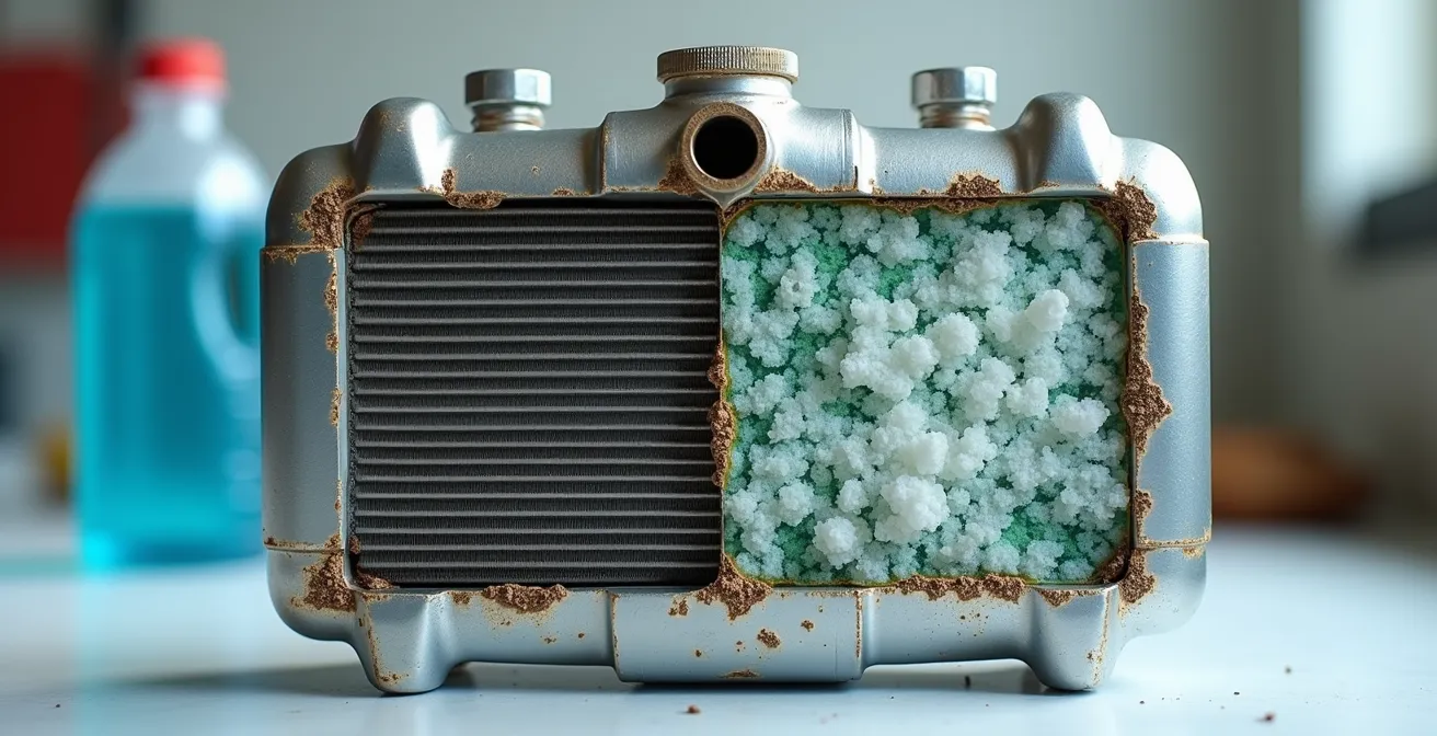 Querschnitt eines korrodierten Kühlsystems aus Aluminium