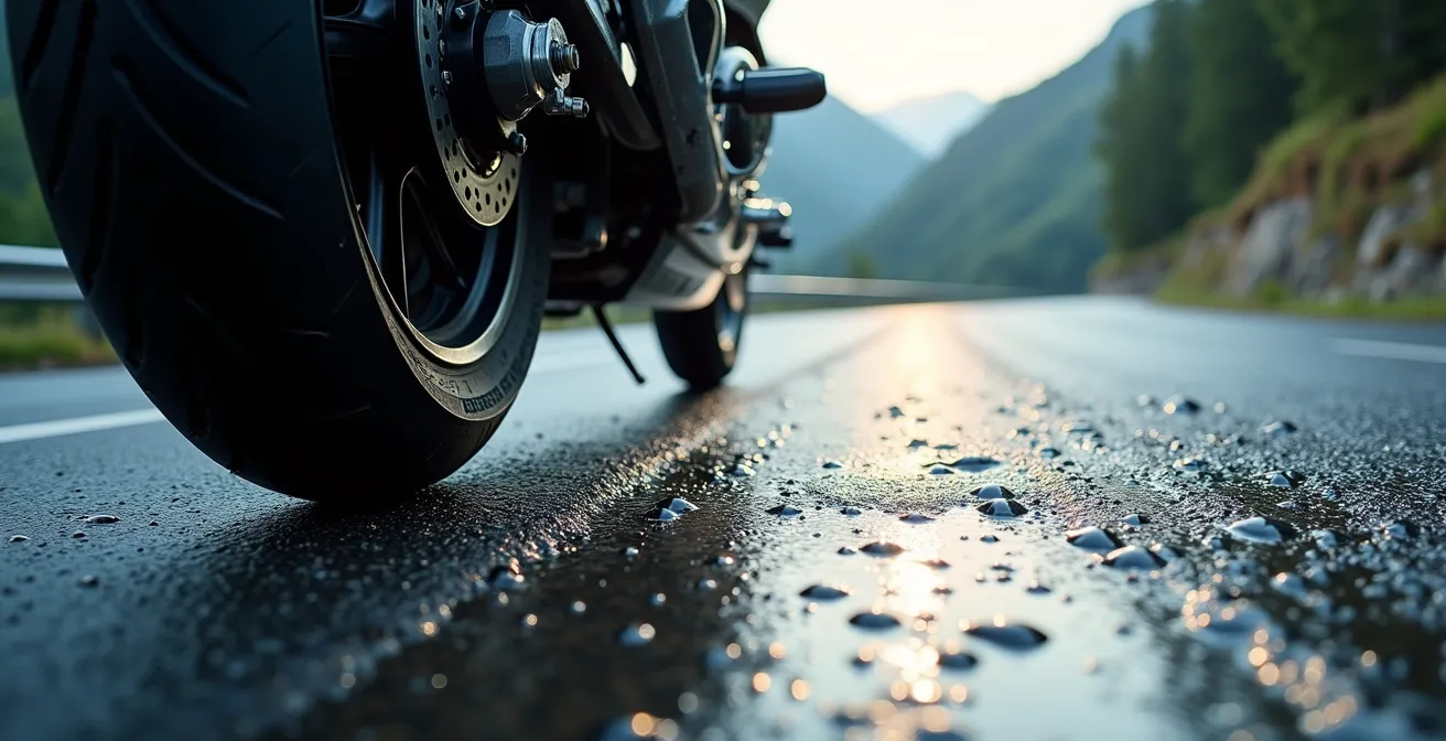 Visualisierung der Kurven-ABS Funktion beim Bremsen in Schräglage auf Alpenpass