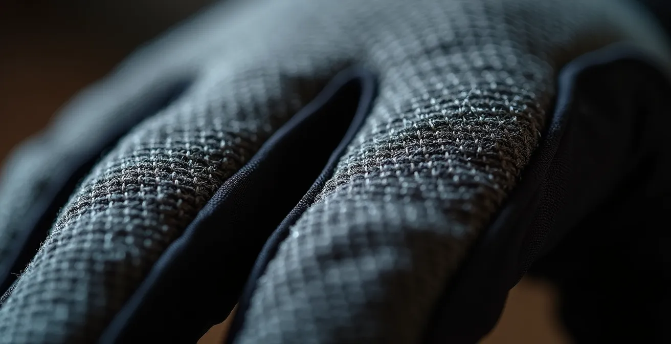 Extreme Nahaufnahme eines dünnen Sommerhandschuhs mit sichtbaren Schwachstellen