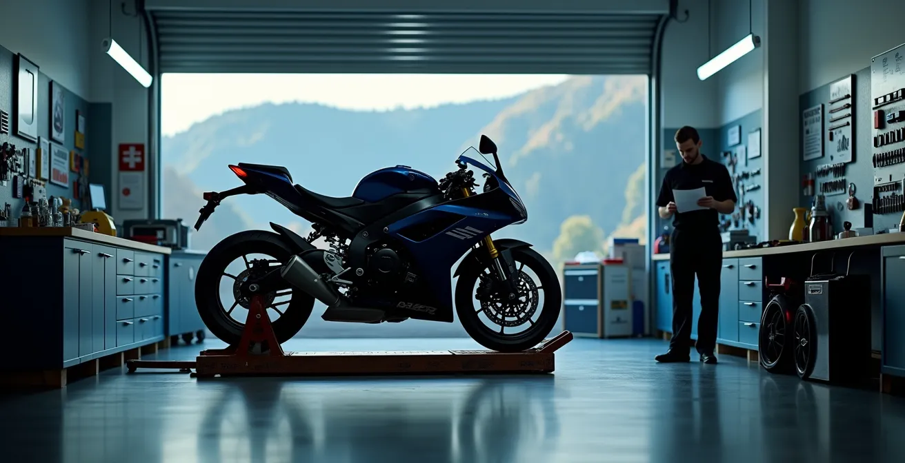 Professionelle Motorradinspektion in einer Schweizer Werkstatt