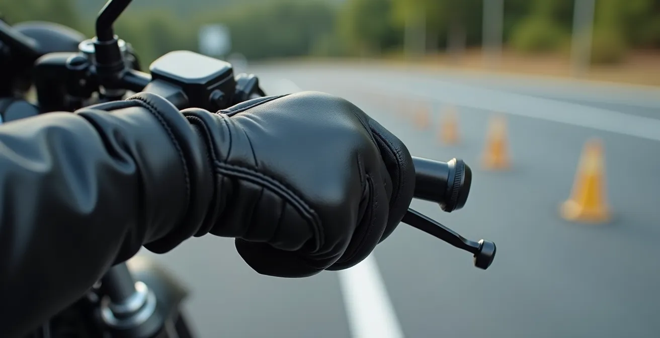 Nahaufnahme der Hände am Lenker während eines Wendemanövers auf engem Raum