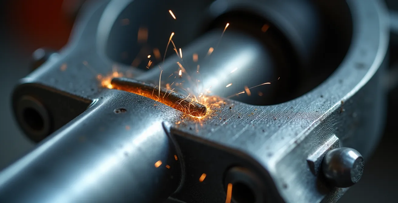 Makroaufnahme hochwertiger Motorrad-Schweissnaht und Verarbeitung