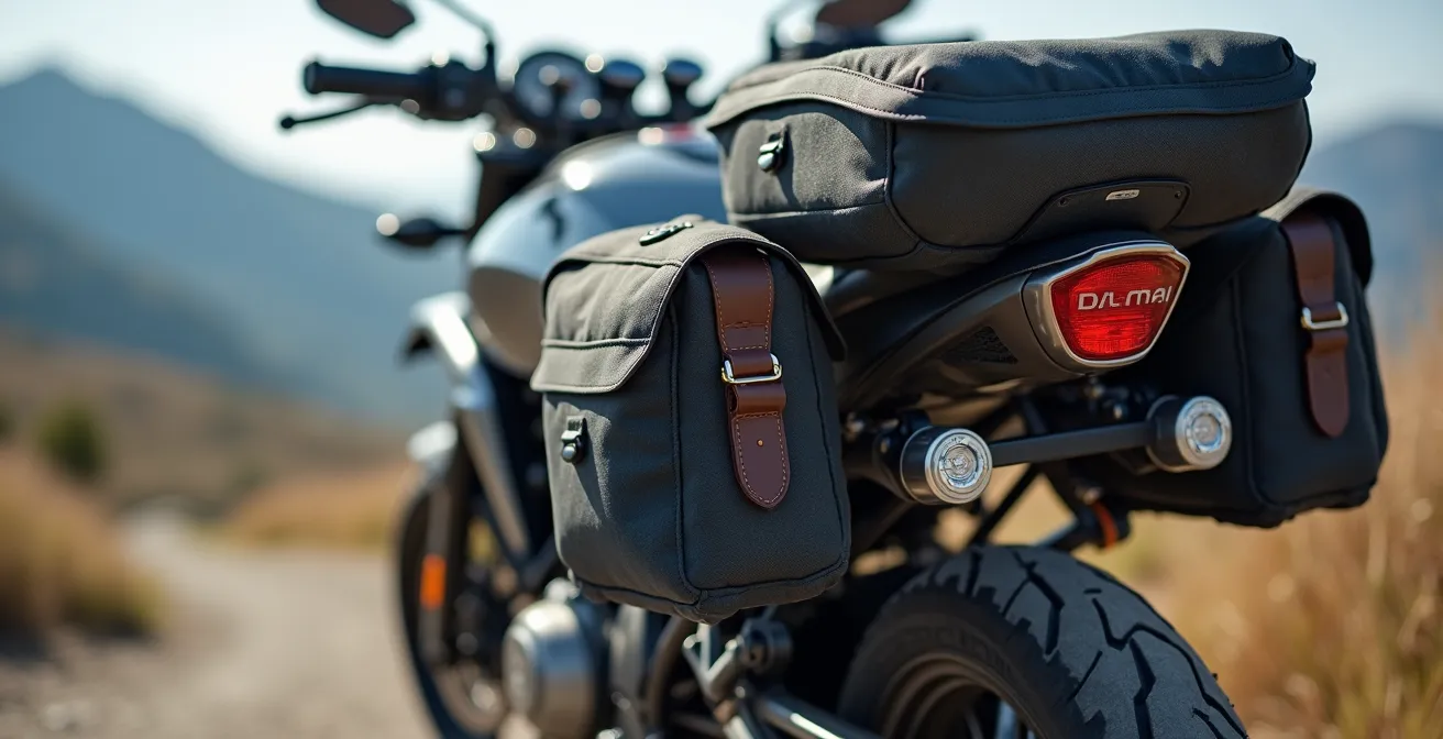 Roadster mit montiertem Gepäcksystem für eine Alpentour, der die Tourentauglichkeit demonstriert.