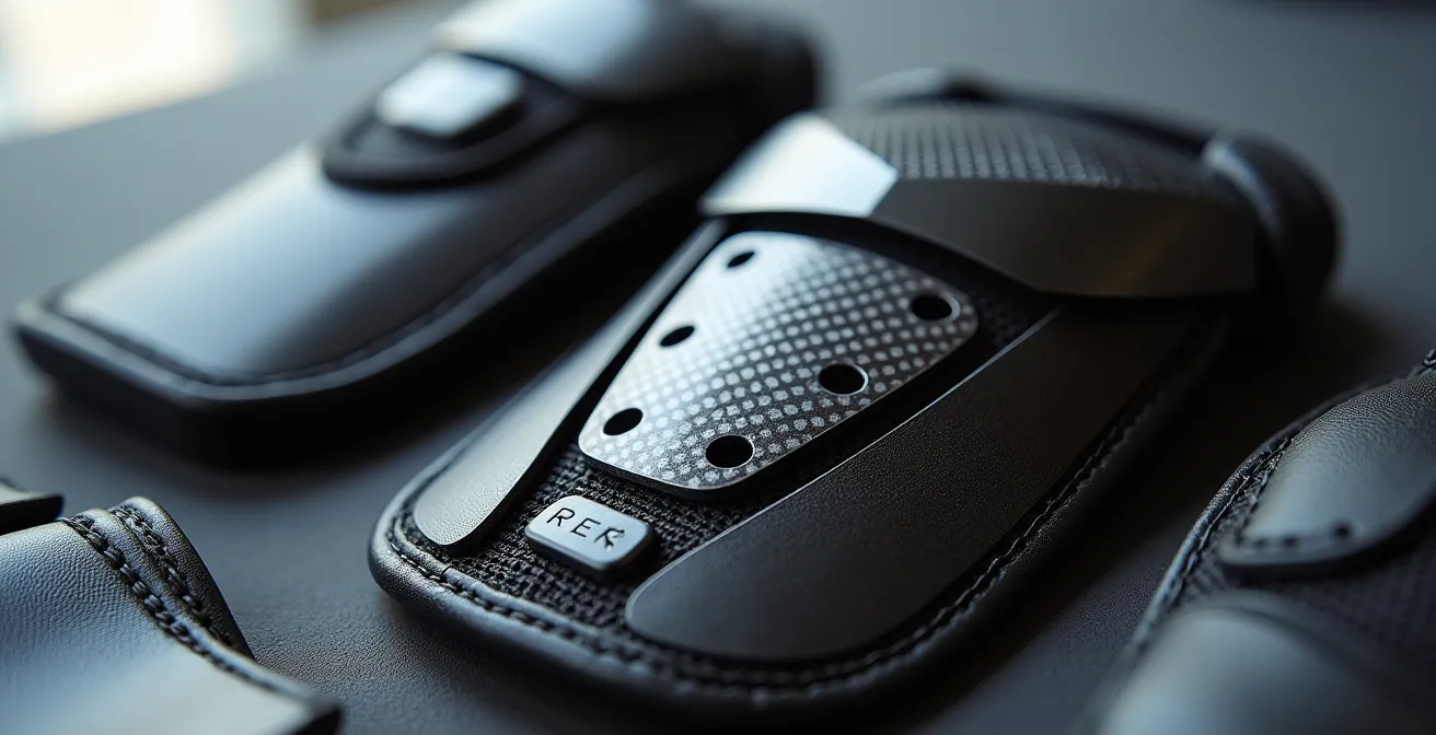 Detailaufnahme hochwertiger Motorradschutzausrüstung mit CE-Protektoren