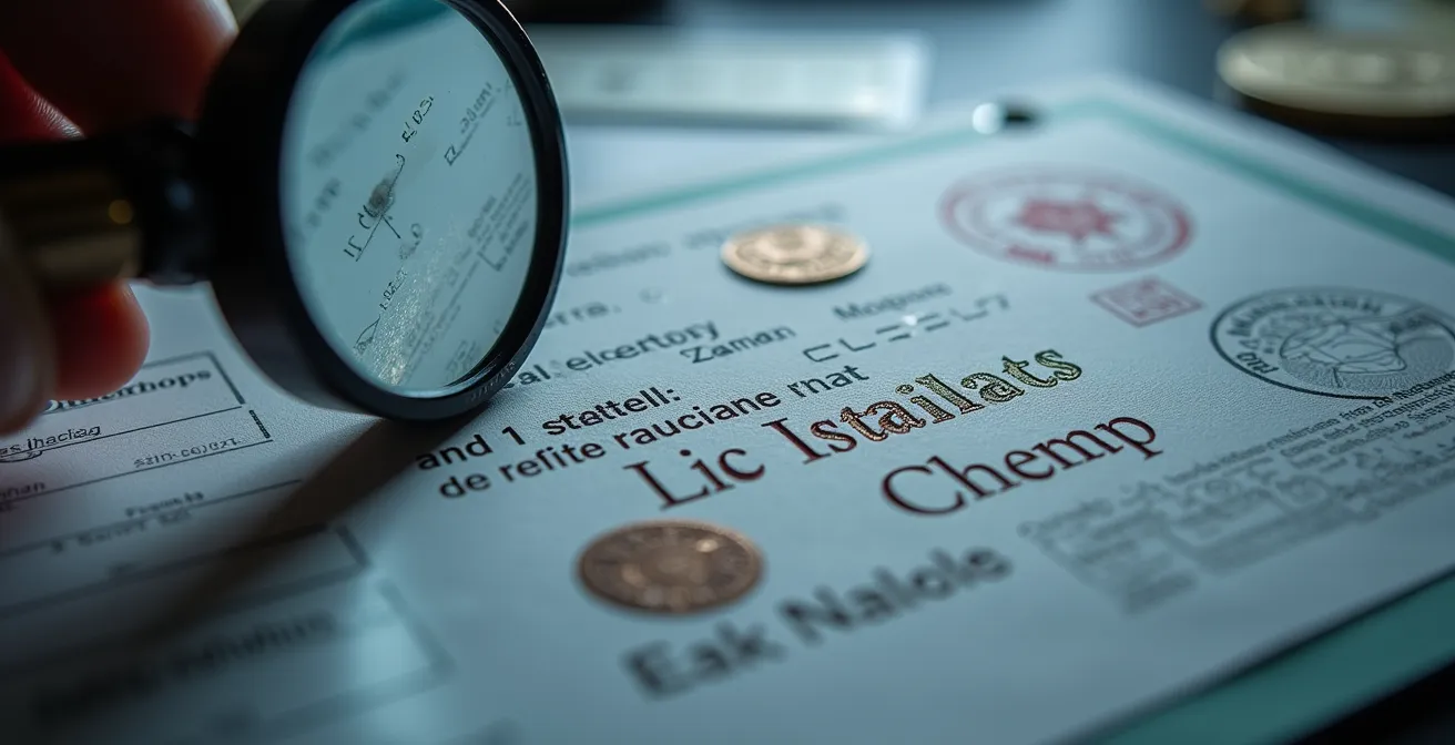 Detaillierte Prüfung eines Motorrad-Servicehefts mit Lupe und MFK-Dokumenten