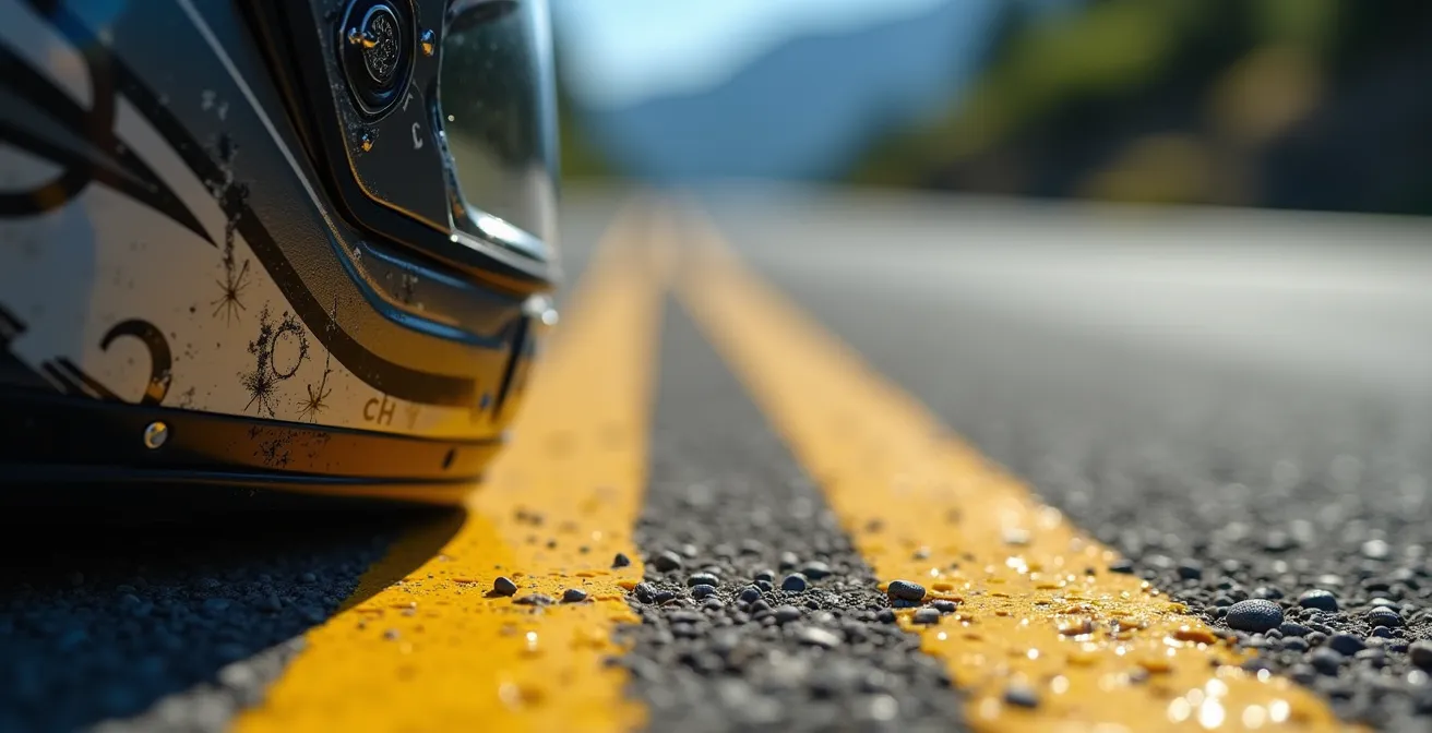 Detailaufnahme der Beweissicherung an einer Motorrad-Unfallstelle in der Schweiz