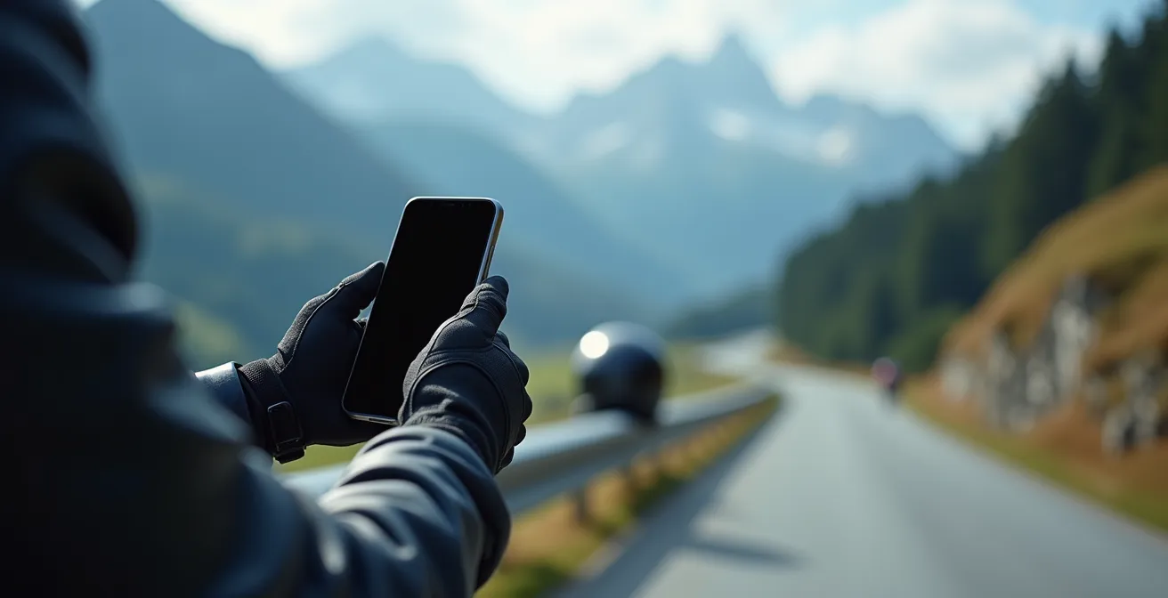 Motorradfahrer verwendet Smartphone-App für Pannenmeldung auf Alpenpass
