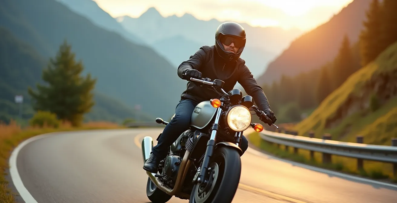 Ein Fahrer geniesst eine dynamische Kurvenfahrt auf einem Roadster auf einem Schweizer Bergpass und demonstriert zugänglichen Fahrspass.