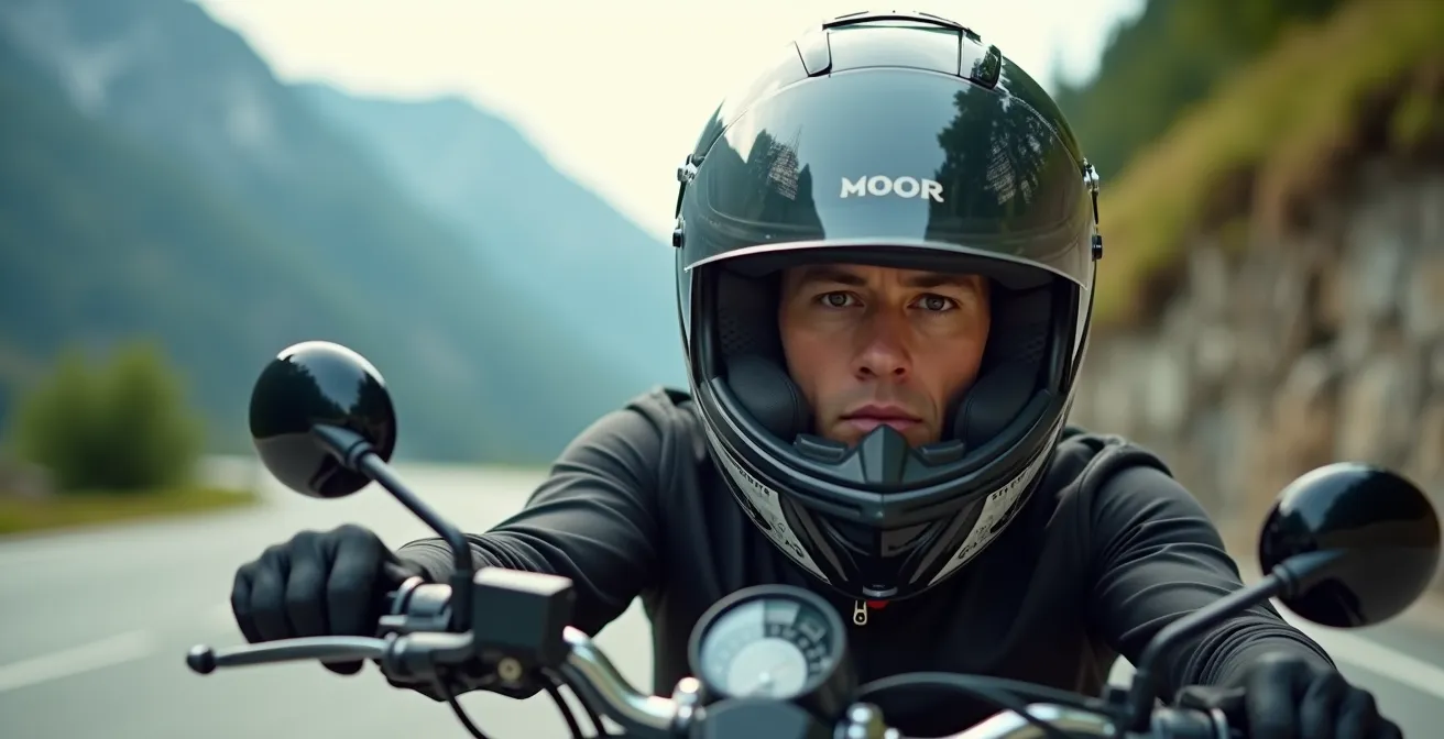 Motorrad in enger Kurve auf Schweizer Passstrasse mit optimaler Schräglage