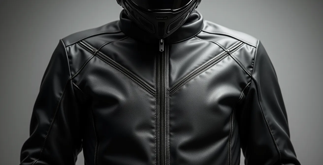 Detailaufnahme von professionell versiegelten Nähten an einer Motorradjacke im Vergleich zu unversiegelten Nähten